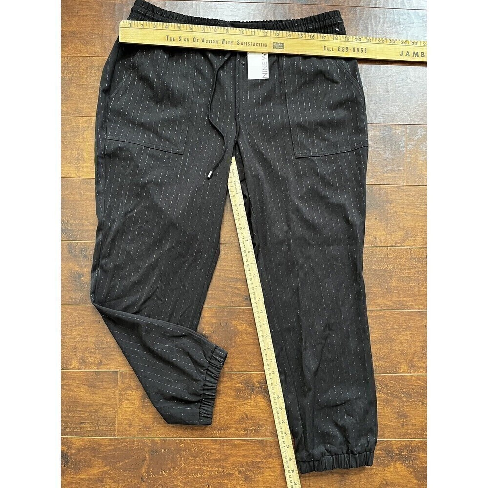 Womens Nine West Black Silver Strip Elastic waist Pants READ BELOW - Picture 4 of 5